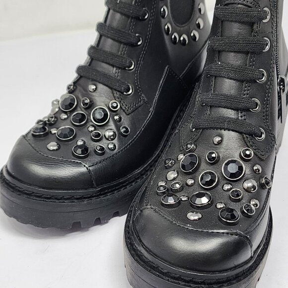 Karl Lagerfeld Women’s 5.5M Breck Black Studded Leather Moto Booties Chunky Heel - Picture 11 of 11